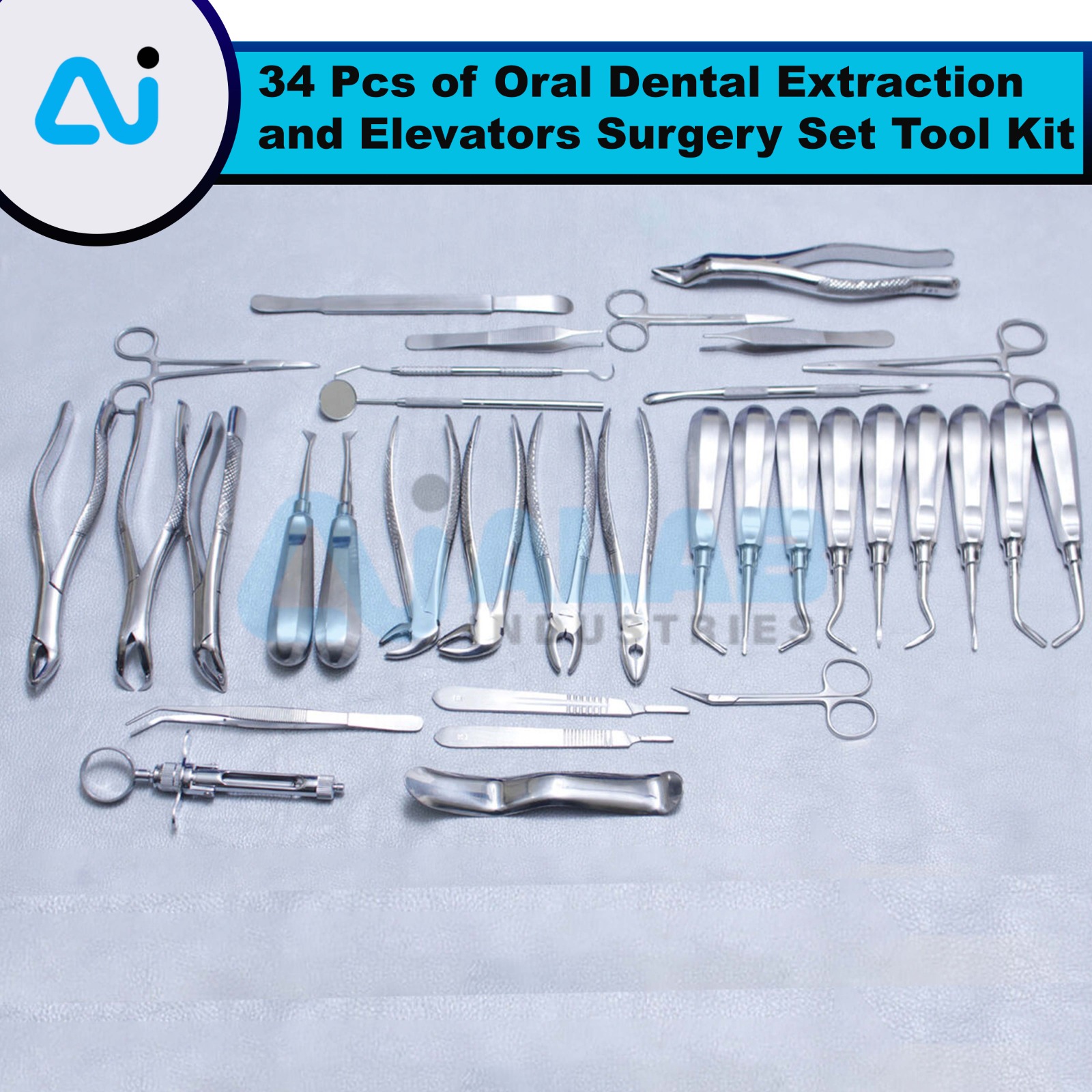 thumbnail image 2 of 47-Piece Dental Extraction Surgery Kit - Elevators, Forceps, Instruments By Slake Impex (Stainless Steel) 2 of 3